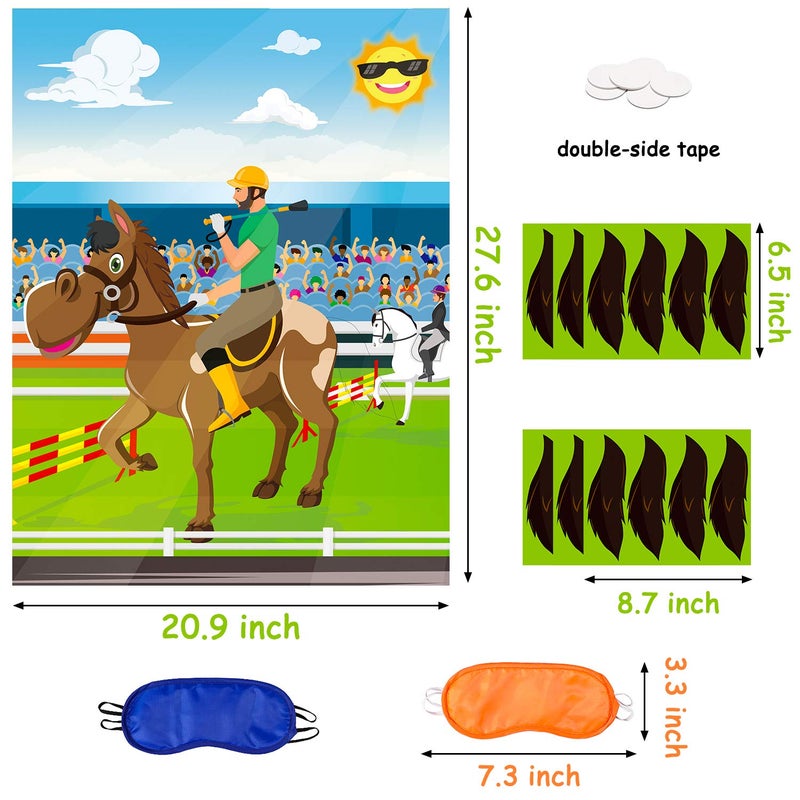 ANGOLIO 24Pcs Horse Race Party Sticker Game, Pin The Tail on The Horse Poster, Horse Party Supplies Horse Themed Decoration Kids Birthday Party Favor Baby Shower Game (Includes 2 Blindfolds) - Image 2